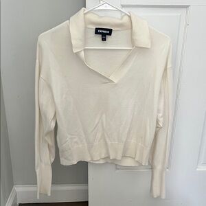 Express small Cream Polo Collar Lightweight Sweater